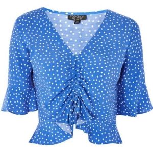 Topshop Polka Dot Cinched Ruffle Sleeve Crop Top Sz 10
